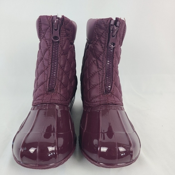 NEW JustFab Womens EVI Slip On Maroon Quilted Mid Calf Duck Snow Boot Sz 5.5 NIB - Picture 2 of 8